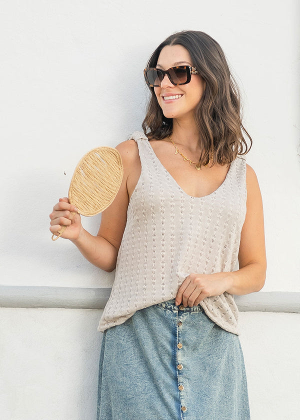 Lauren Grey Knit V-Neck Sleeveless Top