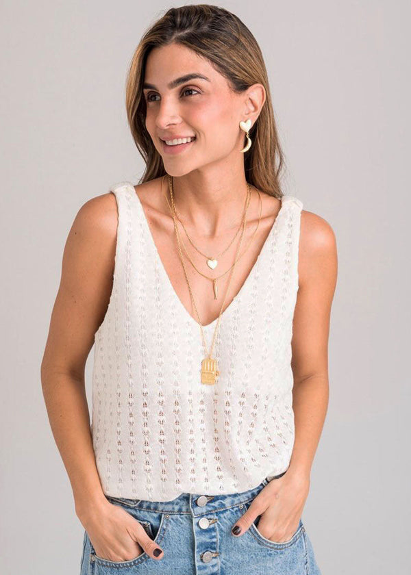 Lauren Ivory V-Neck Sleeveless Top