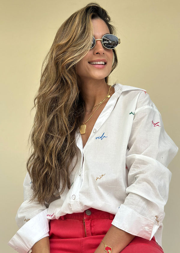 Sor Ivory Embroidered Long-Sleeve Shirt