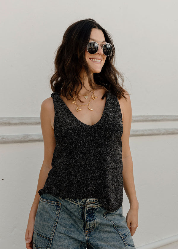 Lauren Shiny Black Tank Top