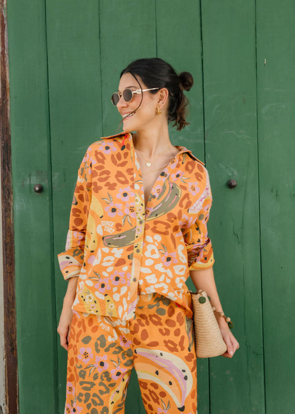 Lola Banana Animal-Print Linen-Effect Shirt