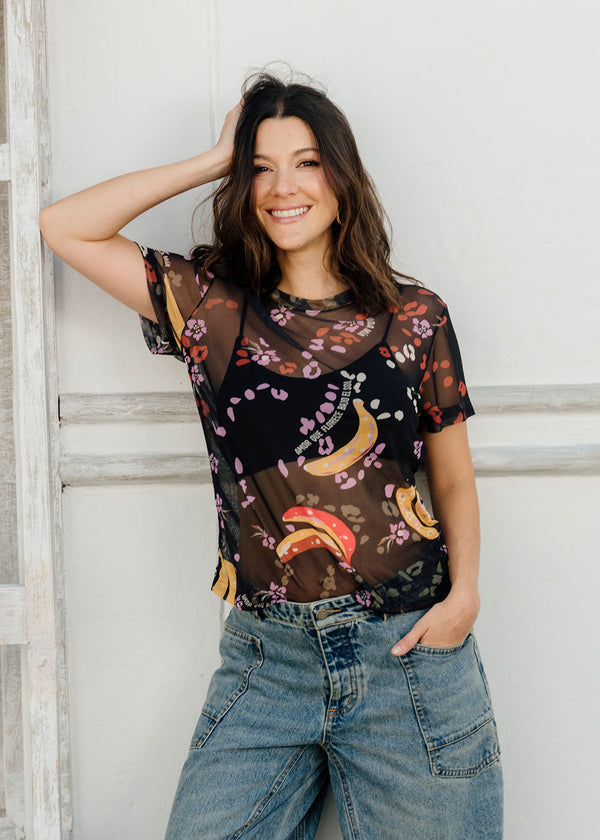 Ania Printed Mesh Short-Sleeve Tee