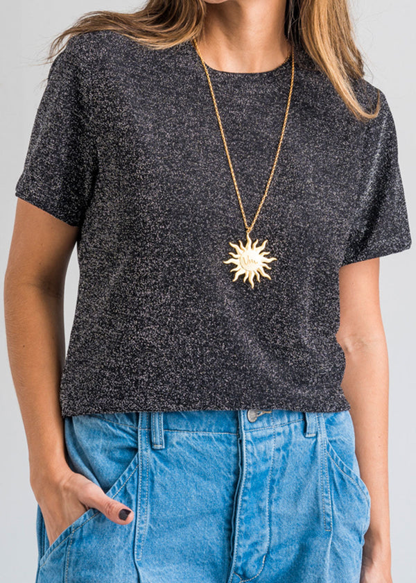 Ania Silver Lurex Knit Round Neck T-shirt