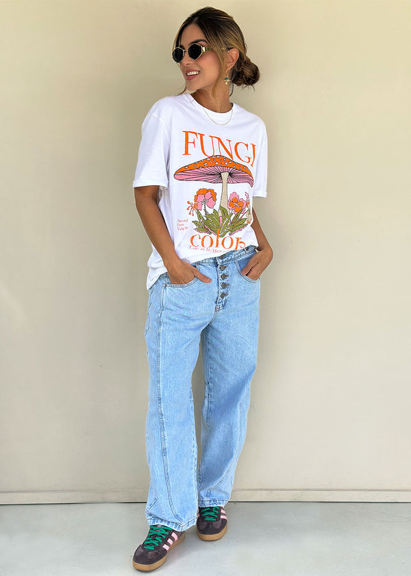 Ana Ivory Cotton T-Shirt with Colorful Fungi Print