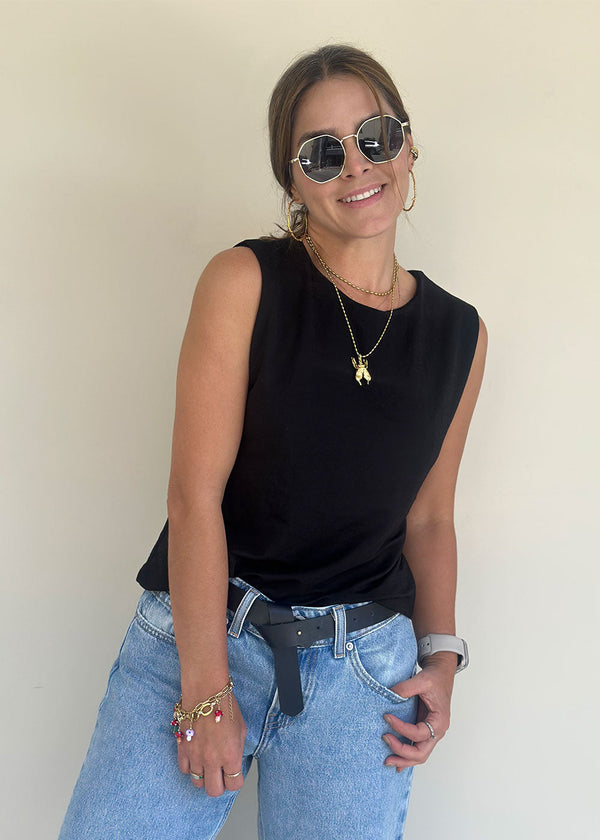 Evaluna Black Twist-Back Tank Top