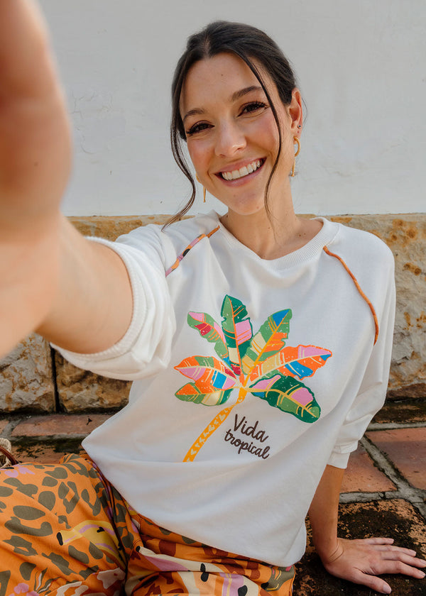 Celia Ivory Printed Sweatshirt