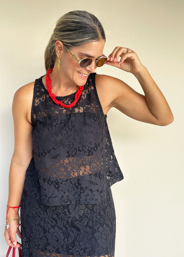 Adriana Blond Lace Black Shirt