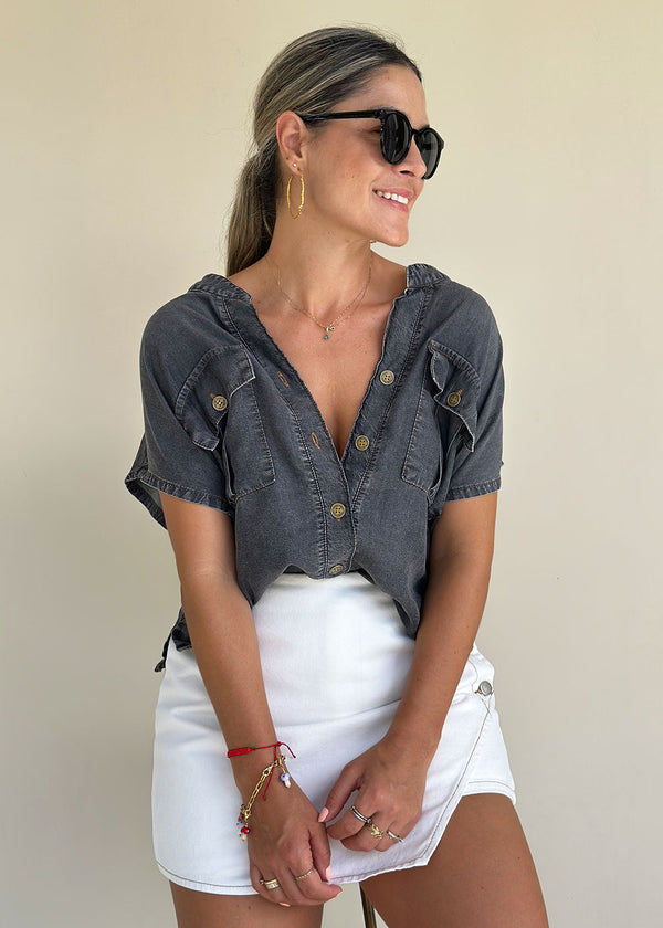 Sabina Black Chambray Shirt