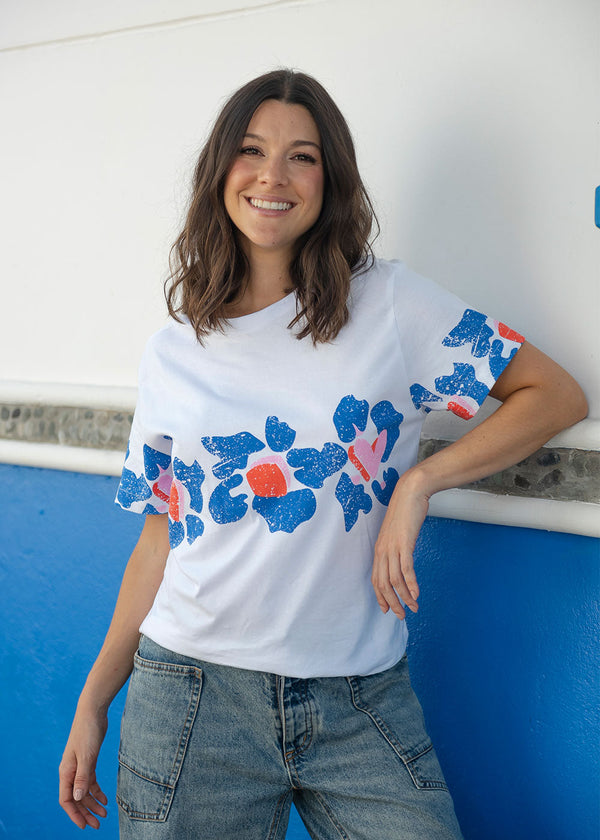 Marie Ivory Floral Print Knit T-Shirt