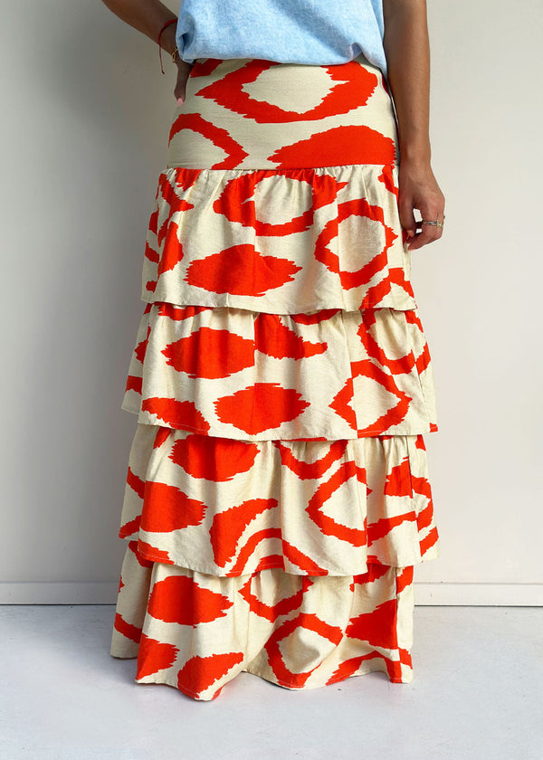 Monarca Orange Printed Maxi Skirt